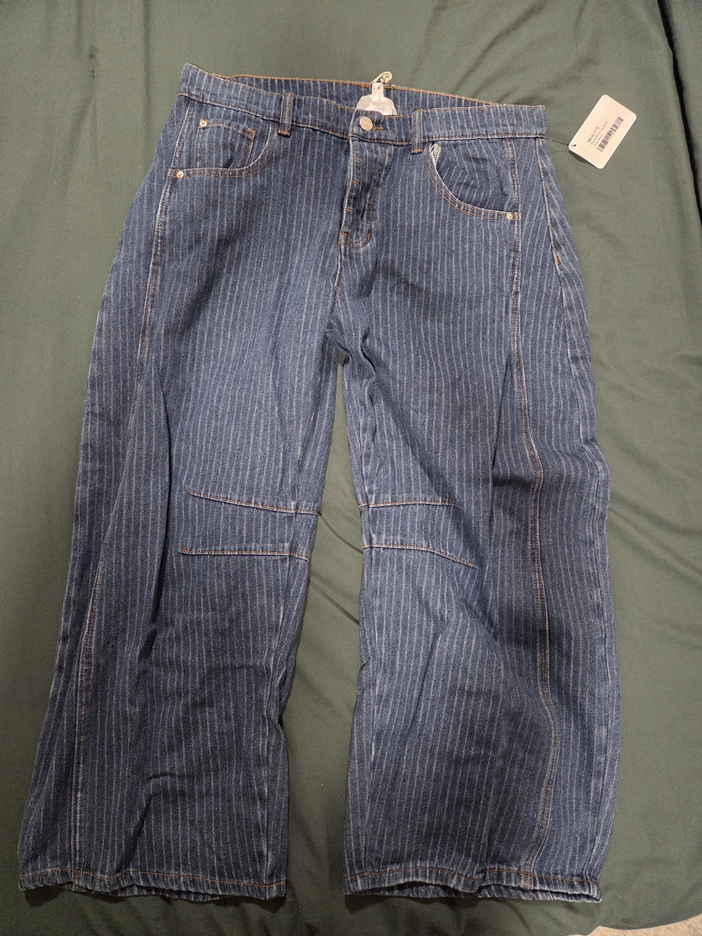 eesome Blue Pinstripe Wide-Leg Jeans Size Large